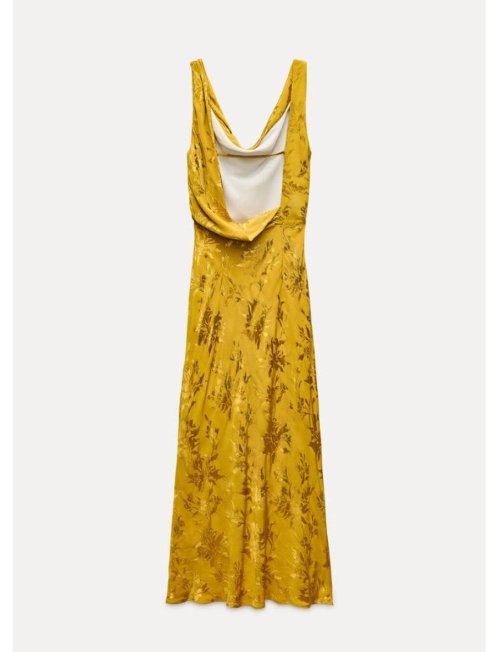 ZARA Satin Floral Jacquard Midi Maxi Dress Open Back Golden 8579/512 - Picture 4 of 16